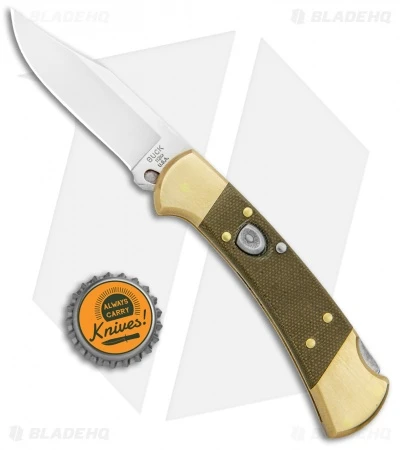 Buck Knives Buck 112 Exclusive Automatic Knife Green Micarta/Brass (3" Satin) 5 Buck Knives Buck 112 Exclusive Automatic Knife Green Micarta/Brass (3" Satin) - Image 5