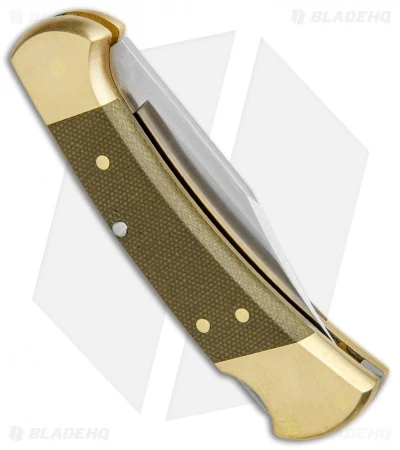 Buck Knives Buck 112 Exclusive Automatic Knife Green Micarta/Brass (3" Satin) 3 Buck Knives Buck 112 Exclusive Automatic Knife Green Micarta/Brass (3" Satin) - Image 3