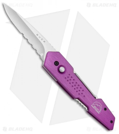 Buck Knives Buck Revolution Plunge Lock Knife W/ Carabiner Purple (3" Satin Serr) B437 1 Buck Knives Buck Revolution Plunge Lock Knife W/ Carabiner Purple (3" Satin Serr) B437